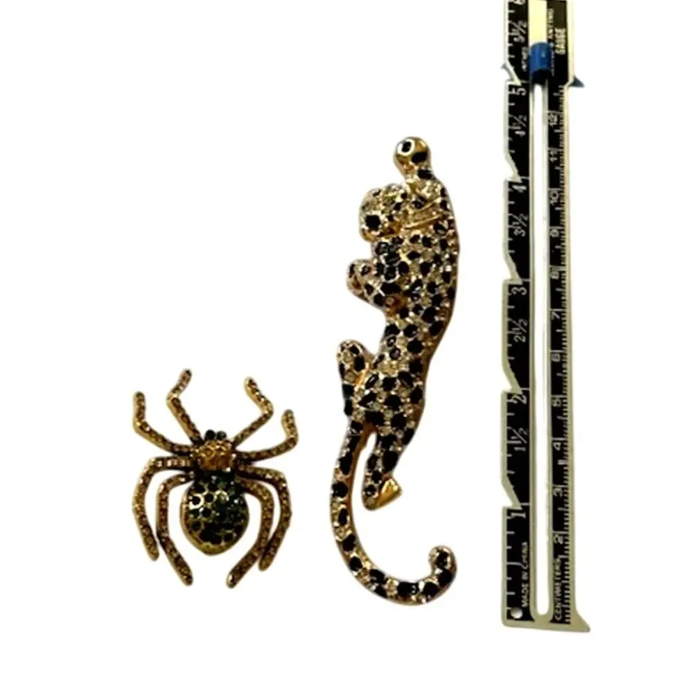 Panther and Spider Brooches, Crystals on Goldtone. NWOT